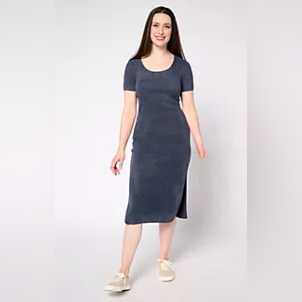 Barefoot Dreams  CozyChic Ultra Lite Scoop Neck Ribbed Dress indigo SIZE M NEW